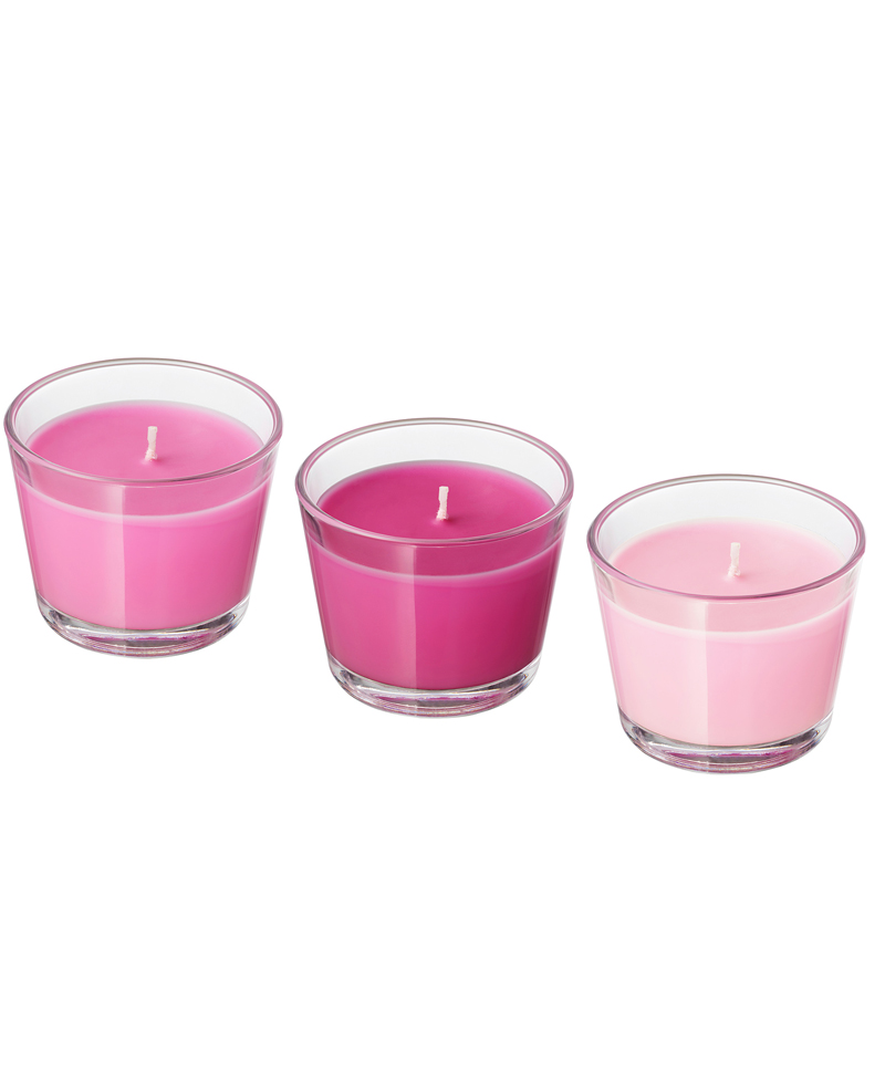 سه شمع معطر لیوانی برند ایکیا به رنگ صورتی